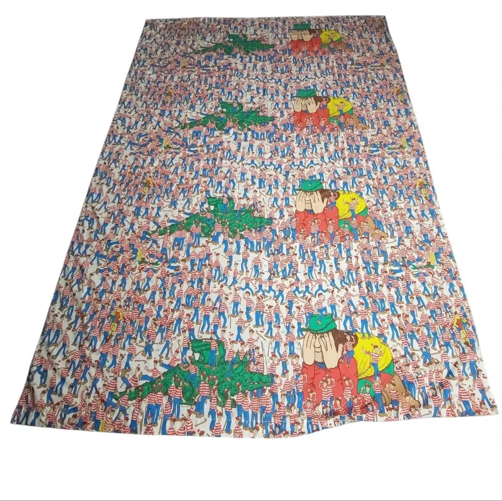 Vintage Wheres Waldo Flat Twin Size Bed  1990 Book Characters